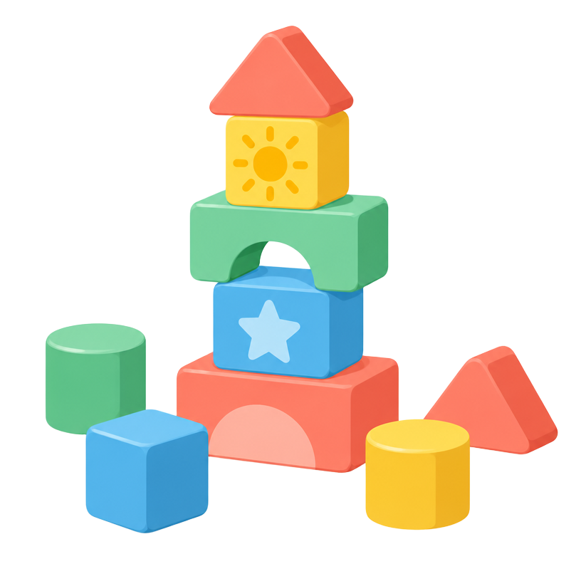 Ilustração genérica de torre de blocos de montar coloridos, representando Blocos Construtor 250 peças