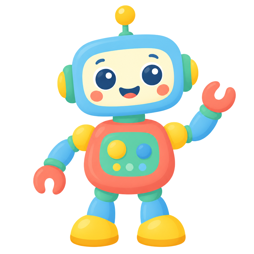 Ilustração genérica de robô de brinquedo simpático e colorido, representando Robô Code Junior programável